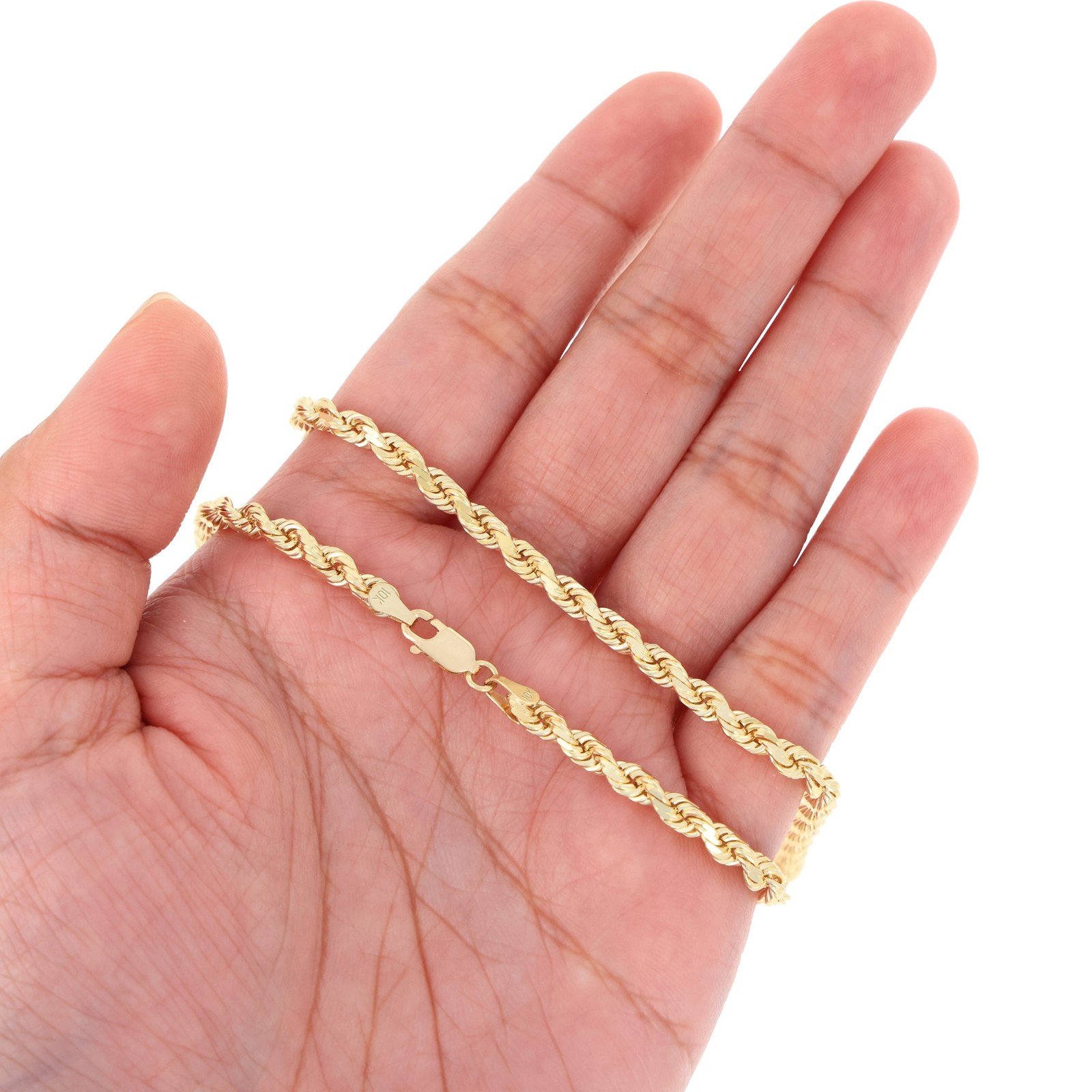 10K Yellow Gold 4mm Diamond Cut Rope Chain Bracelet Men Women 7″ 7.5″ 8″ 8.5″ 9″