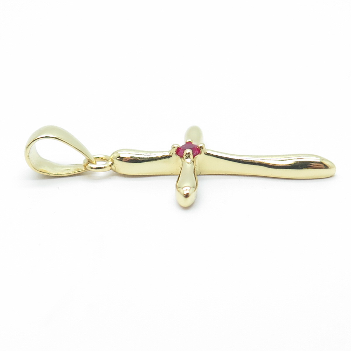 HAN 925 Sterling Silver Gold Plated Pink C Z Cross Pendant
