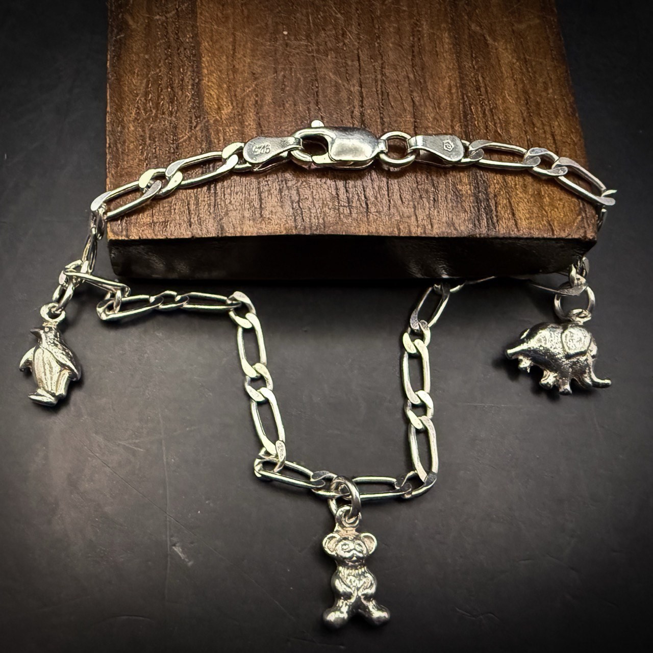 Italian Sterling Silver Charm Bracelet with Playful Animal Charms, 18cm