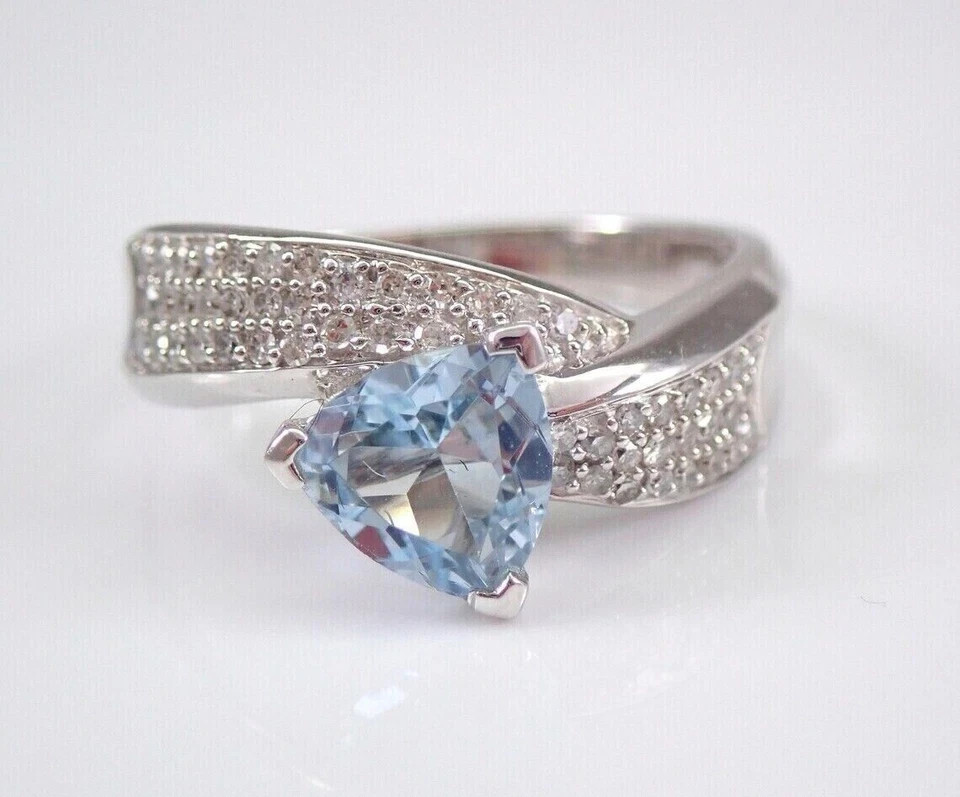 1.50Ct Trillion Cut Lab-Created Aquamarine Engagement Ring 14K White Gold Plated