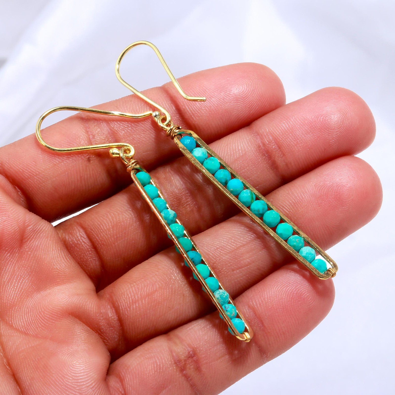 Natural Turquoise Bar Earrings | Handcrafted Gemstone Jewelry – Scarats