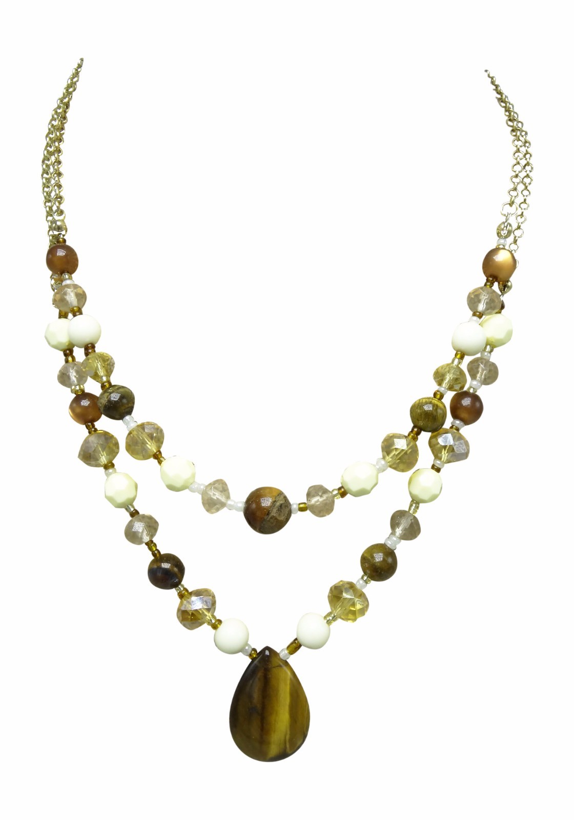Beautiful New Multi Strand Gold Necklace with Semi Precious Stones #N1054