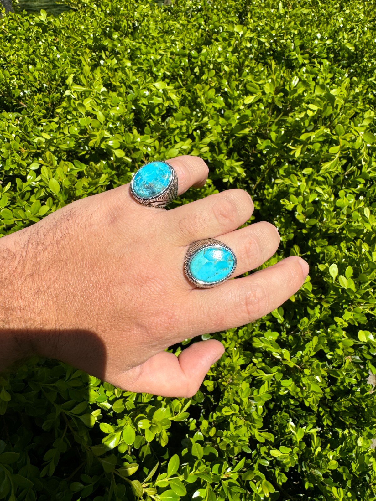 Natural Turquoise Mens Real Solid 925 Silver Handmade Oval Native American Ring