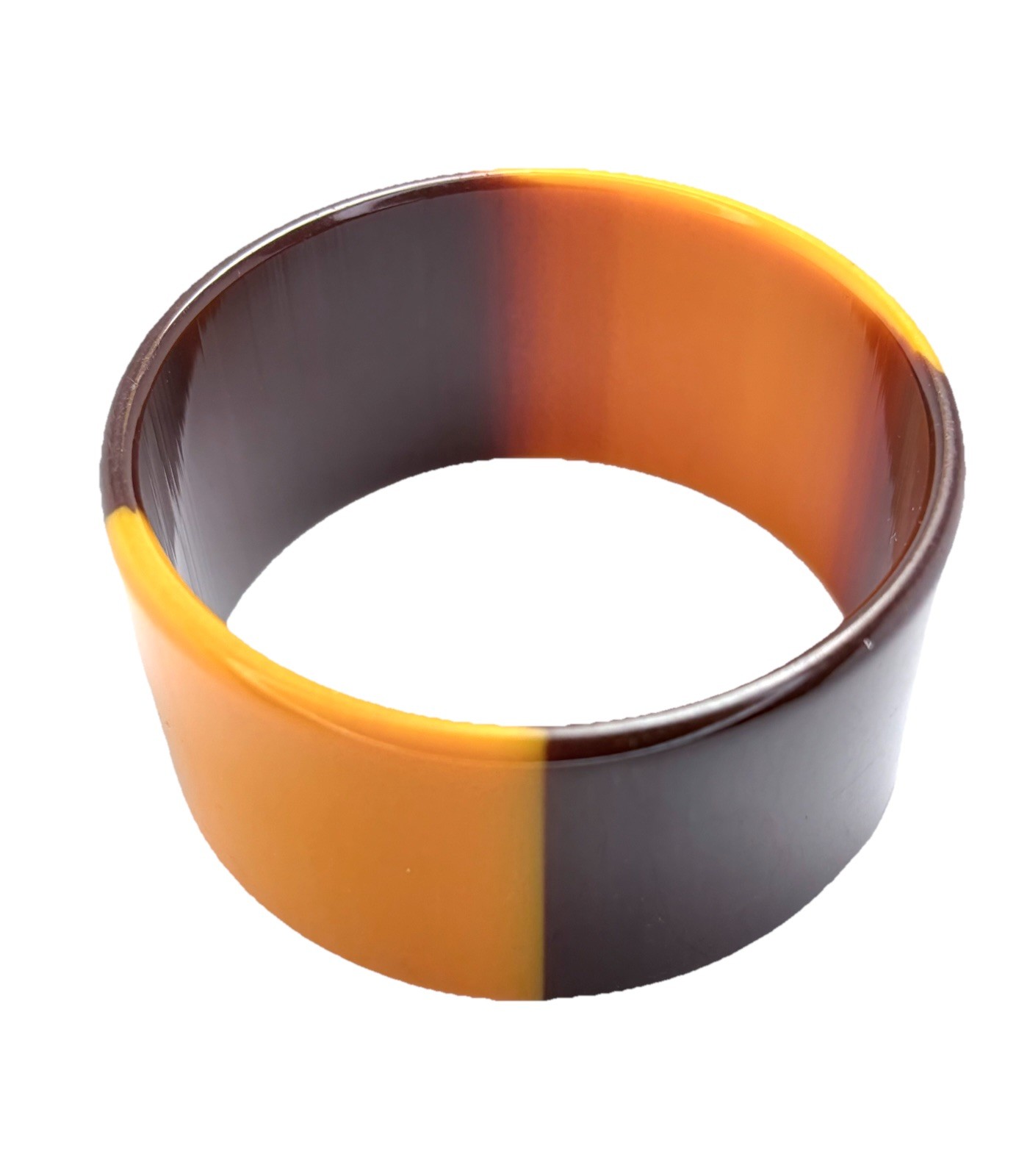 Vintage Chunky Acrylic Lucite Wide Bangle Bracelet Yellow And Brown