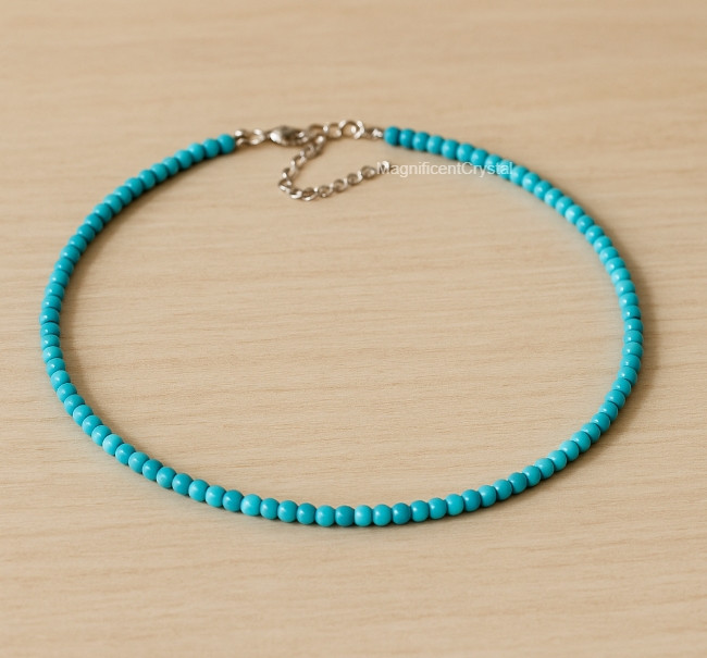 Natural 3mm Turquoise Choker Bead Queen Necklace Healing Reiki Energy Gifts