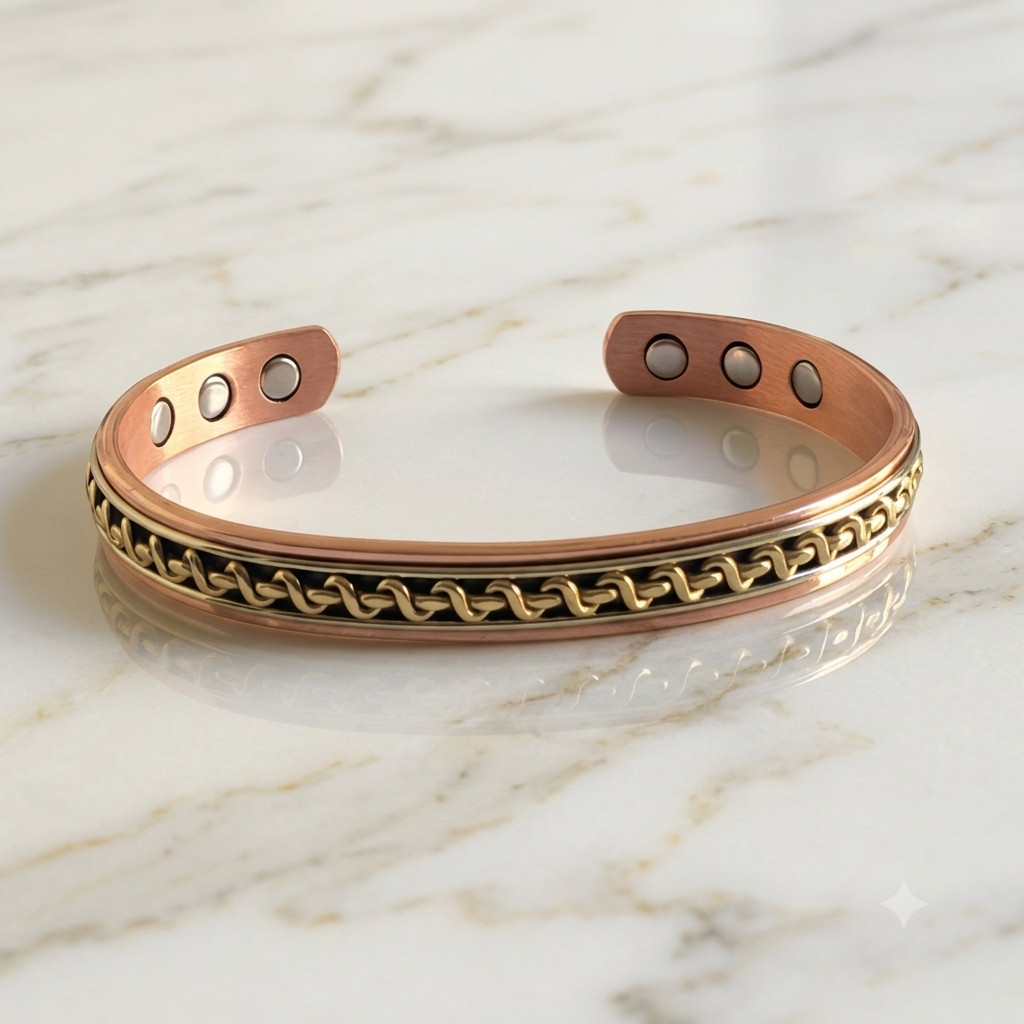 Tri Tone Solid Pure Copper Magnetic Cuff – Arthritis Therapy Bracelet Zig Zag