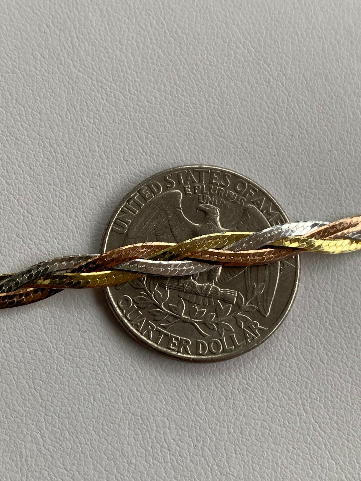 Solid 925 Silver Tri Color Yellow Rose Gold Plated Twisted Braided Herringbone