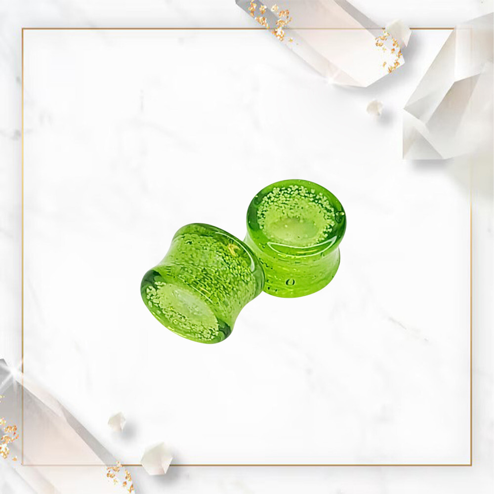 Ear Plugs Glass Double Flare Lemon Lime Green – Sold as a pair