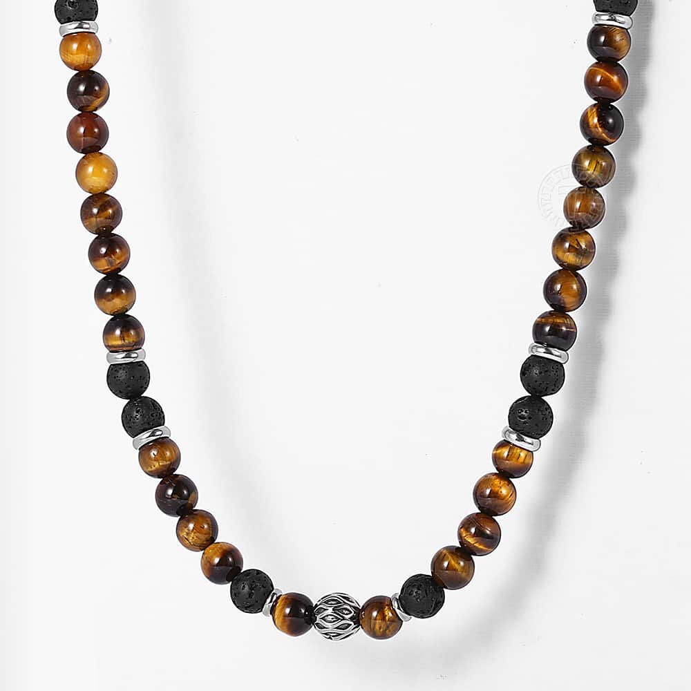 Trendsmax 8mm Men Boys Natural Tiger Eye Beaded Necklace Choker 18/20/24 inches