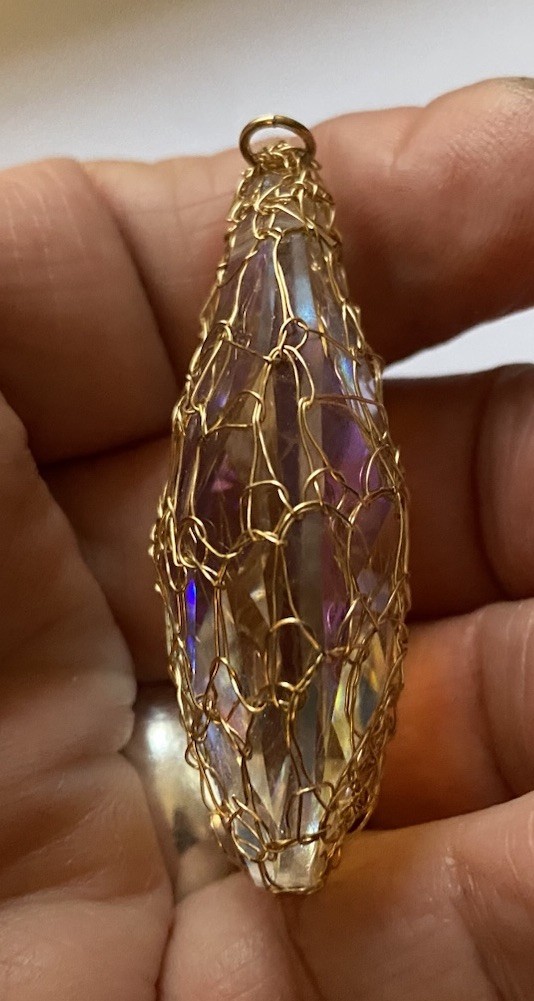 Large, Aurora Borealis Crystal Pendant In 9ct Gold Plated Net Setting