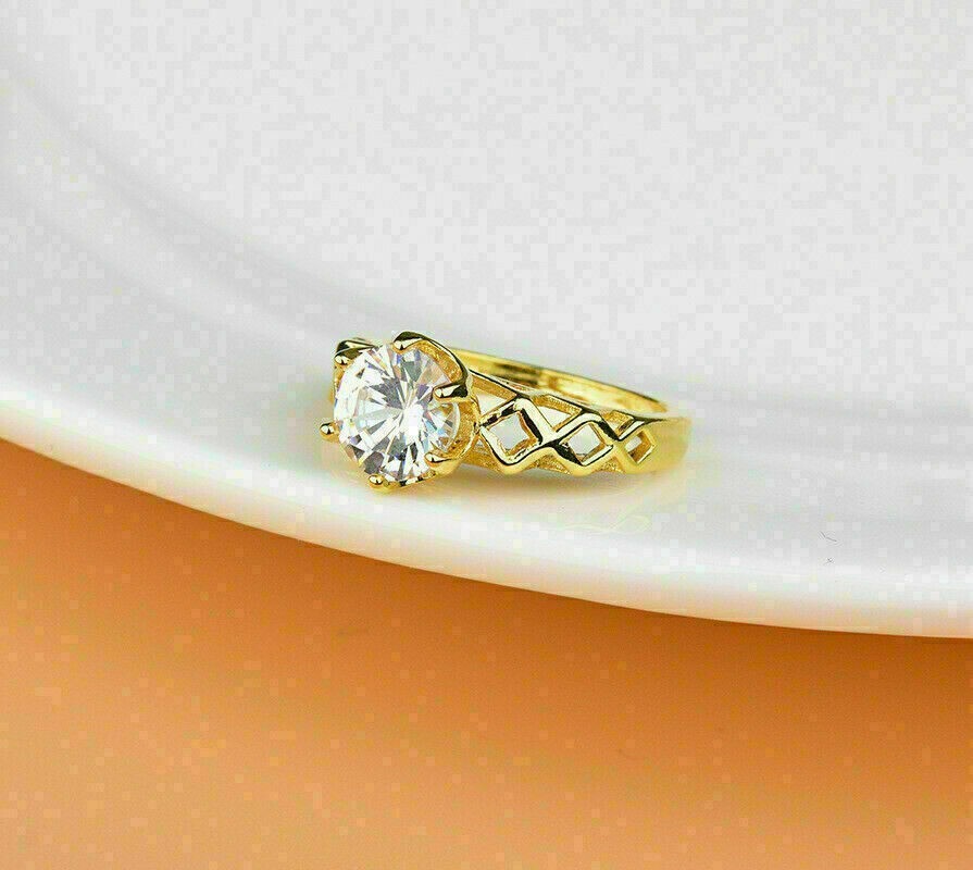 2 Ct Round Cut Simulated Diamond Engagement Wedding Ring 14K Yellow Gold Plated