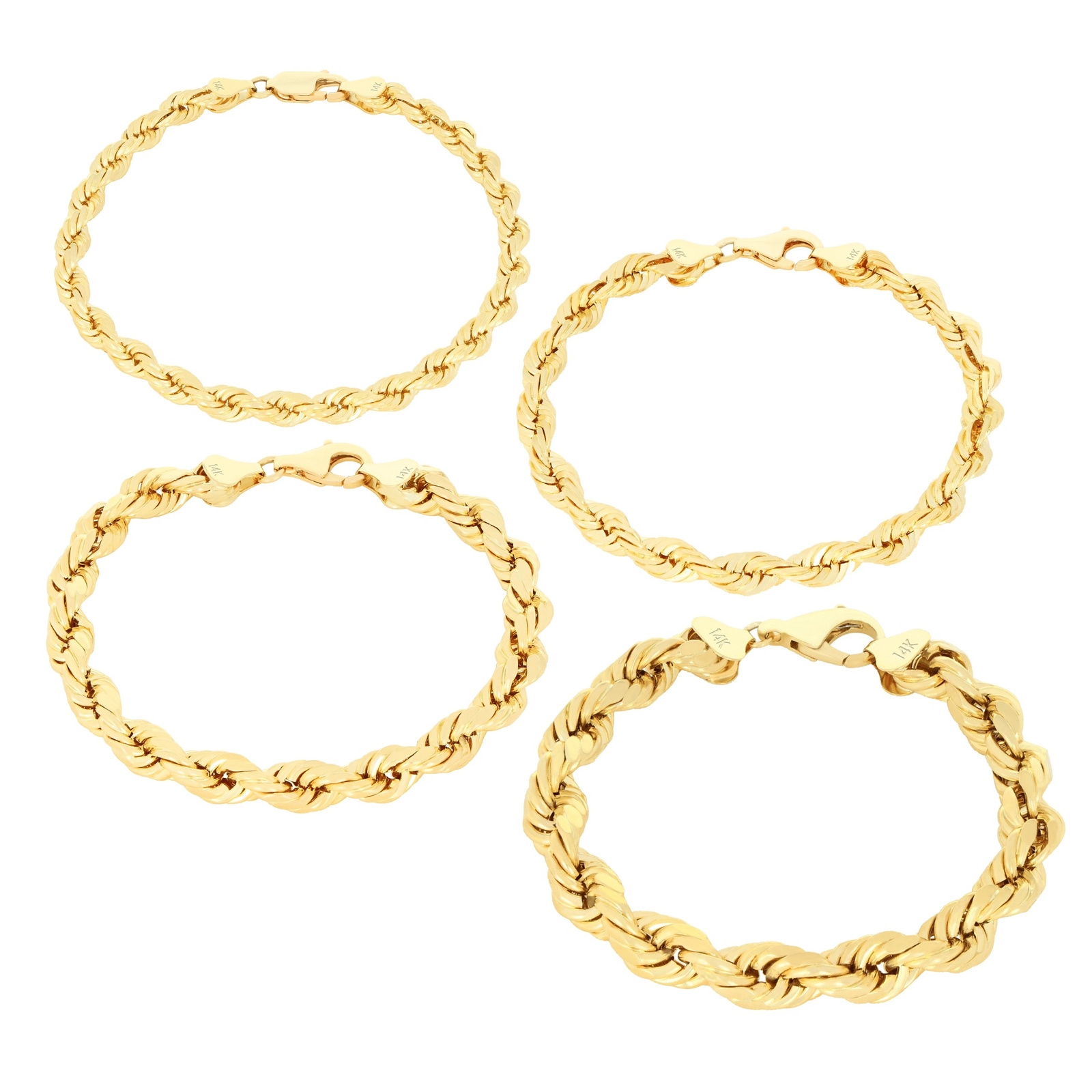 10K Yellow Gold 2mm-10mm Diamond Cut Rope Chain Bracelet Men Women 7″ 7.5″ 8″ 9″