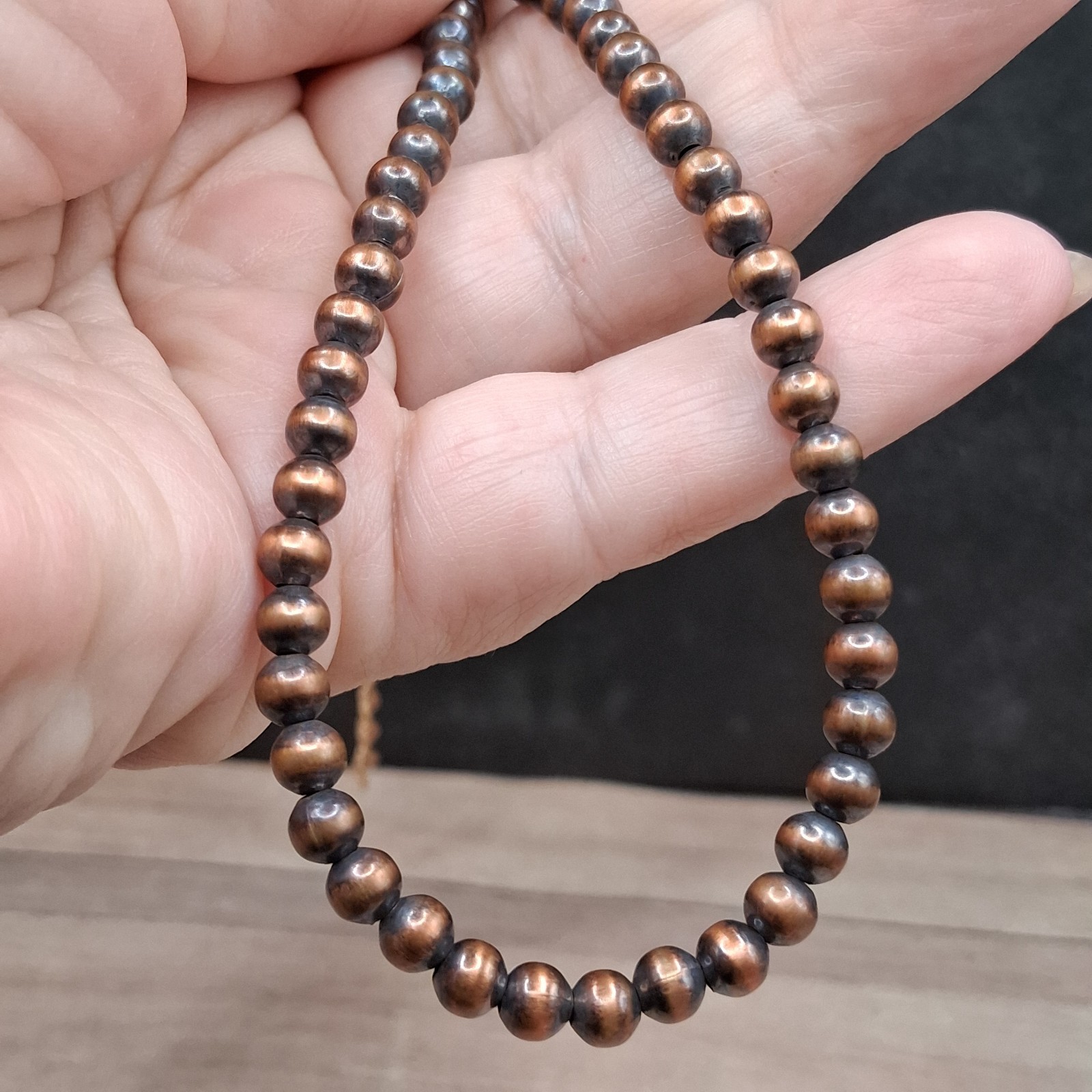 Solid Copper Navajo Desert Pearl Necklace 5mm Oxidized Beads 17-19″ Southwestern