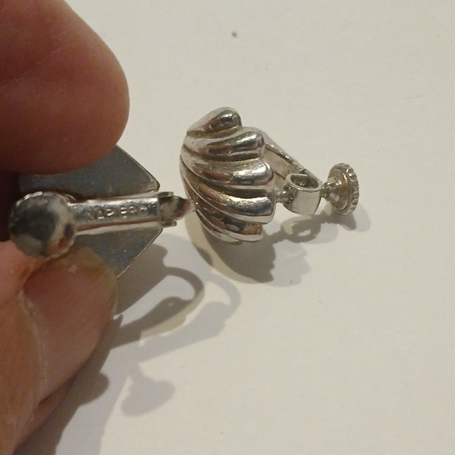Silver Napiero Shell Swirl Clip-On Earrings, Screw Back, Metal, Vintage