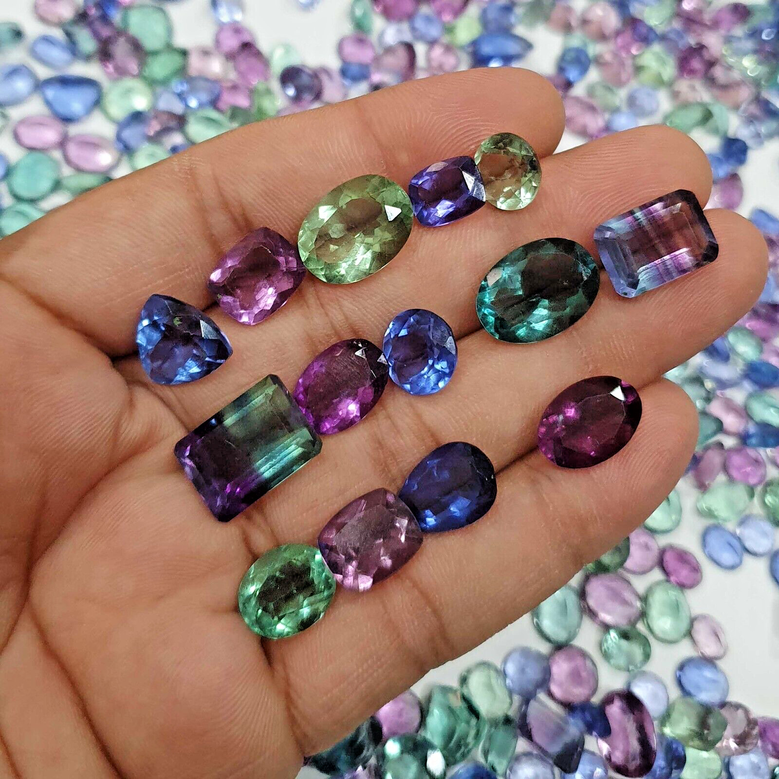 Natural Multi Color Fluorite Mix Faceted Gemstone Lot 5-14 mm 4-5 Pcs 10 CT
