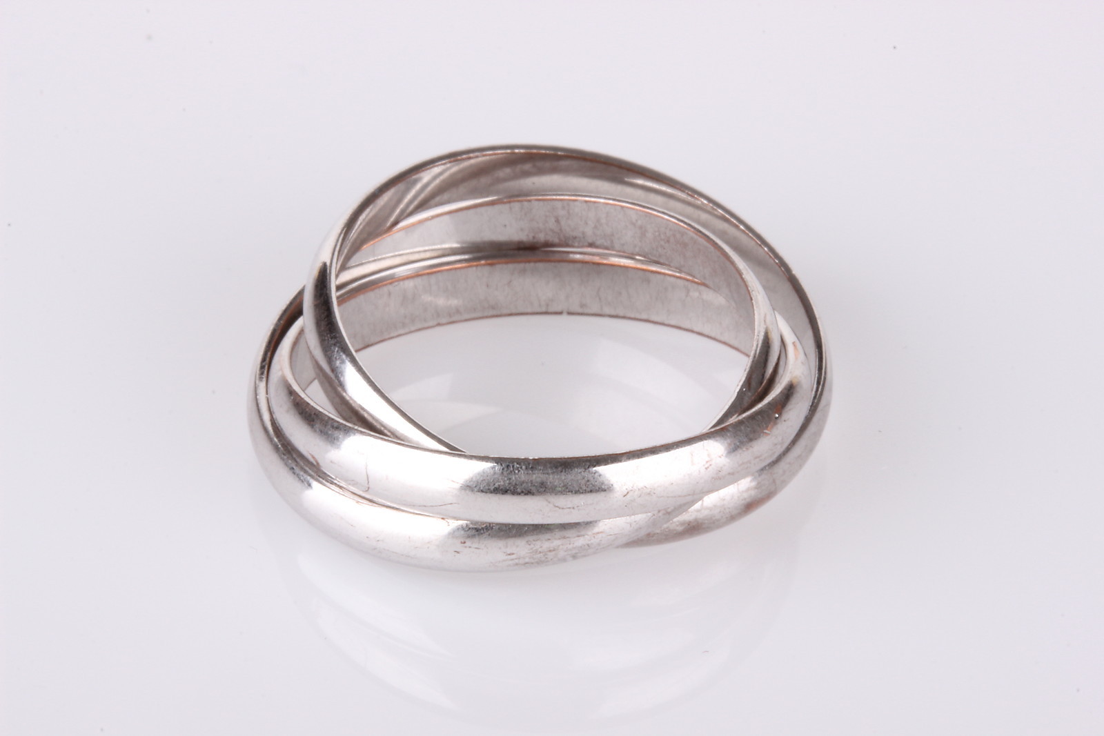 CLUSTER OF 3 RING BANDS SILVER ON COPPER SIZE 9 2342