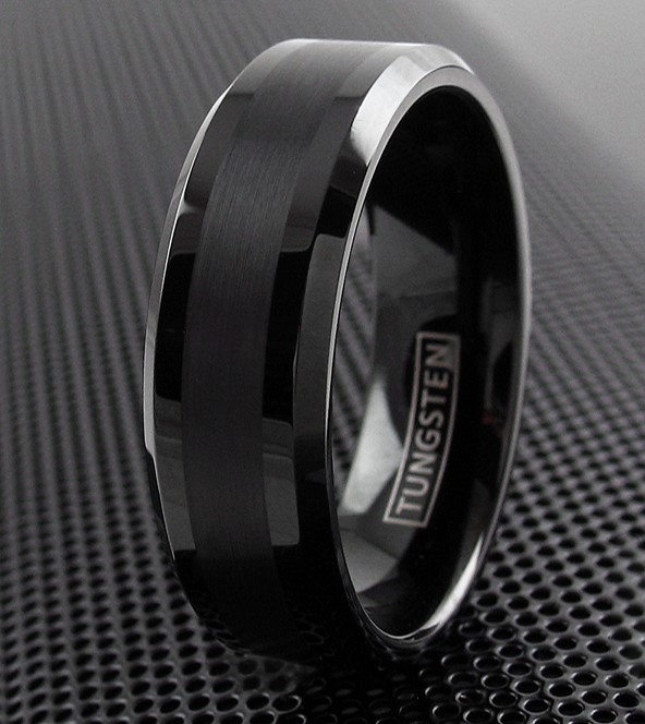 Black Tungsten Carbide Thin Brushed Wedding Band Ring – Engraving Avail.