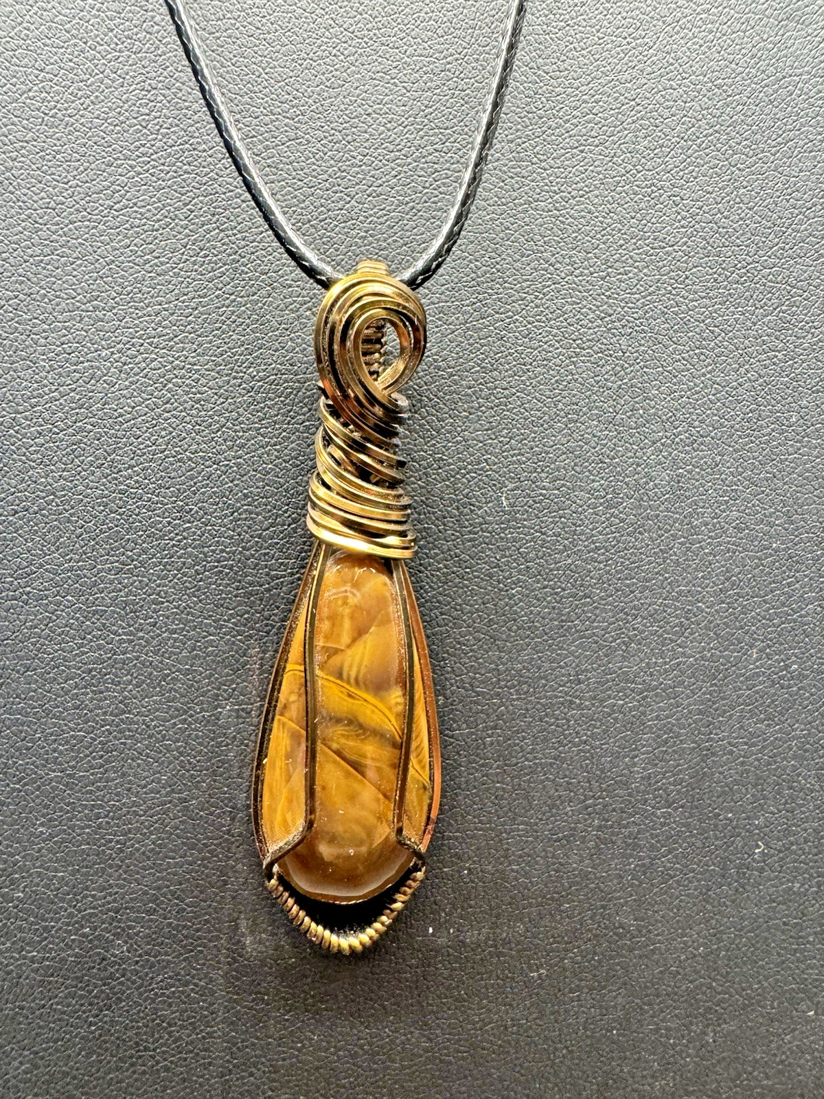 Hand Polished Jasper Stone Necklace In antique bronze craft wire Handmade