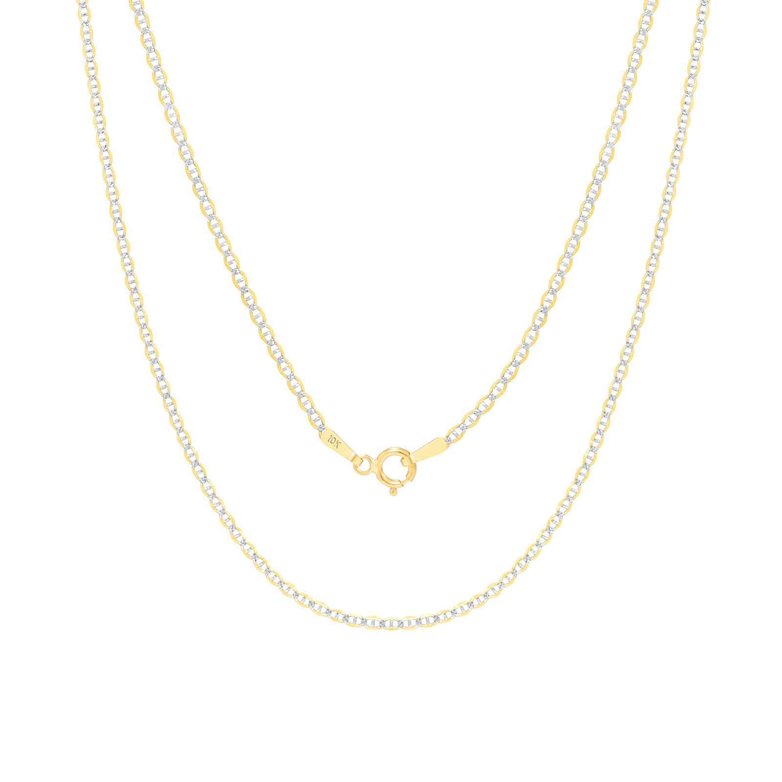 10K Yellow Gold Solid 1.5mm Pave Diamond Cut Mariner Anchor Chain Necklace 16″