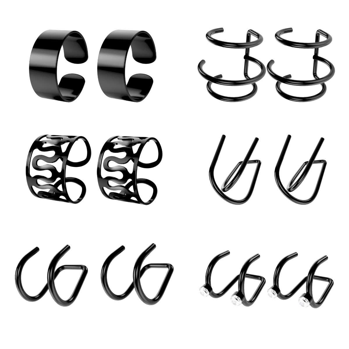 12PCS Stainless Steel Ear Cuff Clips on Wrap Women Men Earrings Set Non Piercing