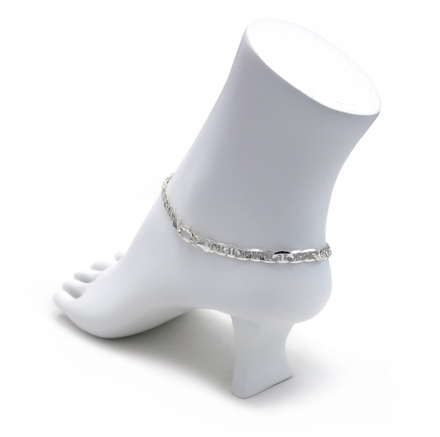 Classy Minimalistic Mariner Link Chain Quality Anklet Bracelet Silver Plated 10″