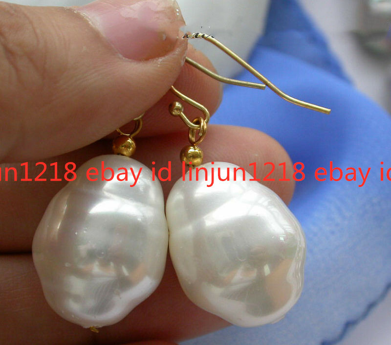 20mm Baroque White Shell Pearl Dangle Leverback Earrings