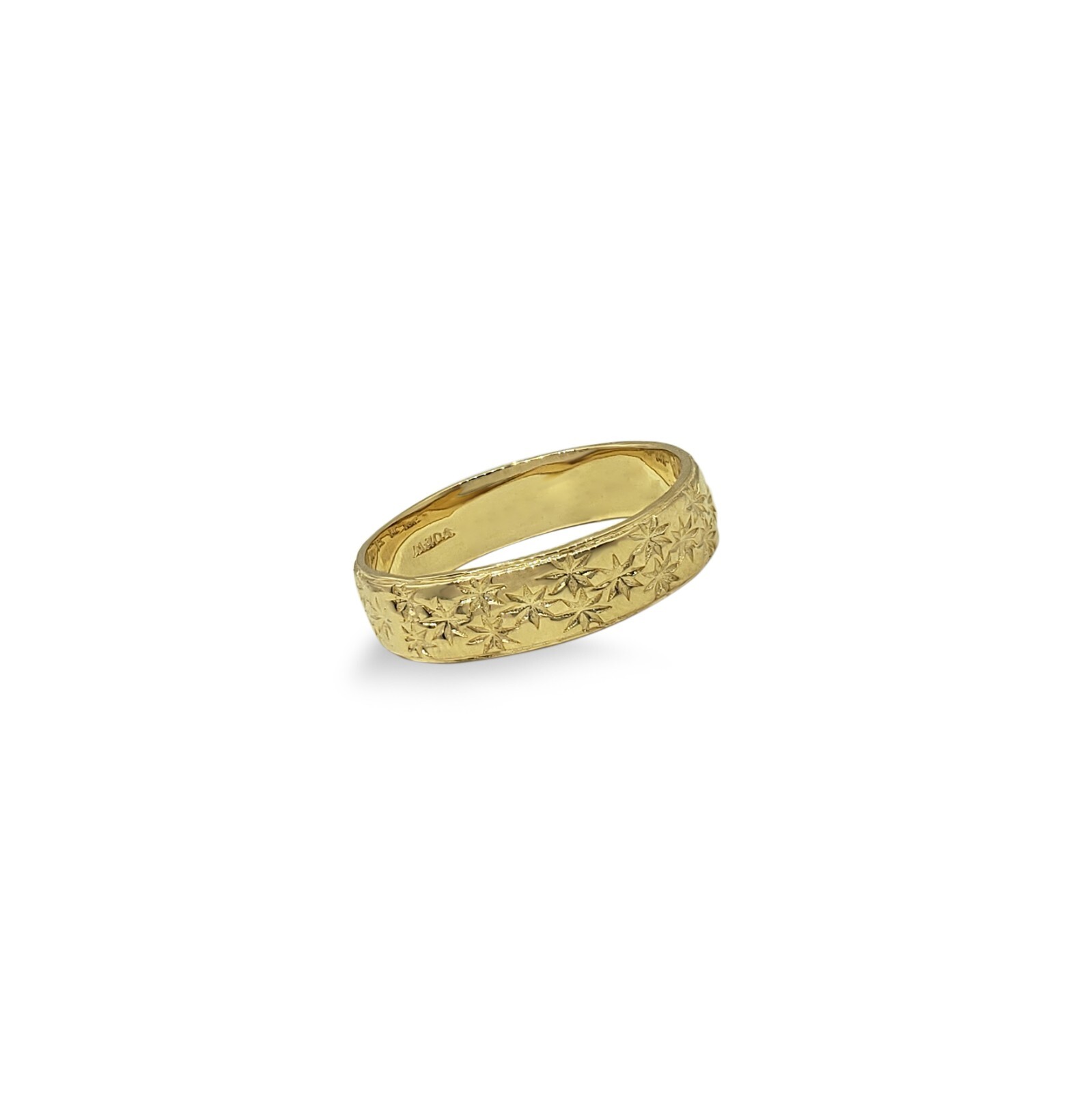 Solid 10K Women’s Yellow Gold Etched Ring, 5mm Real Gold Star Ring Size 3 – 12