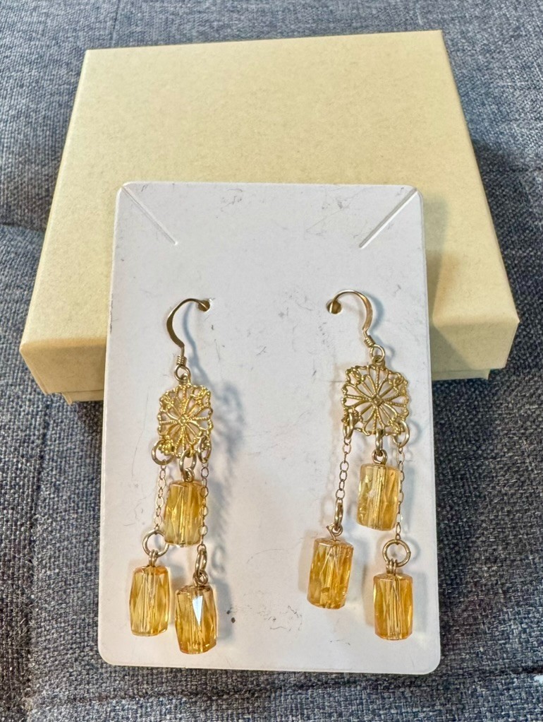 Handcrafted Earrings by USA Artist Gold Filled Earwires Genuine Citrine Beads