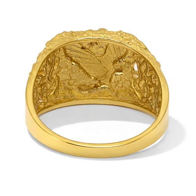 Solid 18K Yellow Gold Large Eagle Leaf Mens Nugget Ring, Size 5 – 15