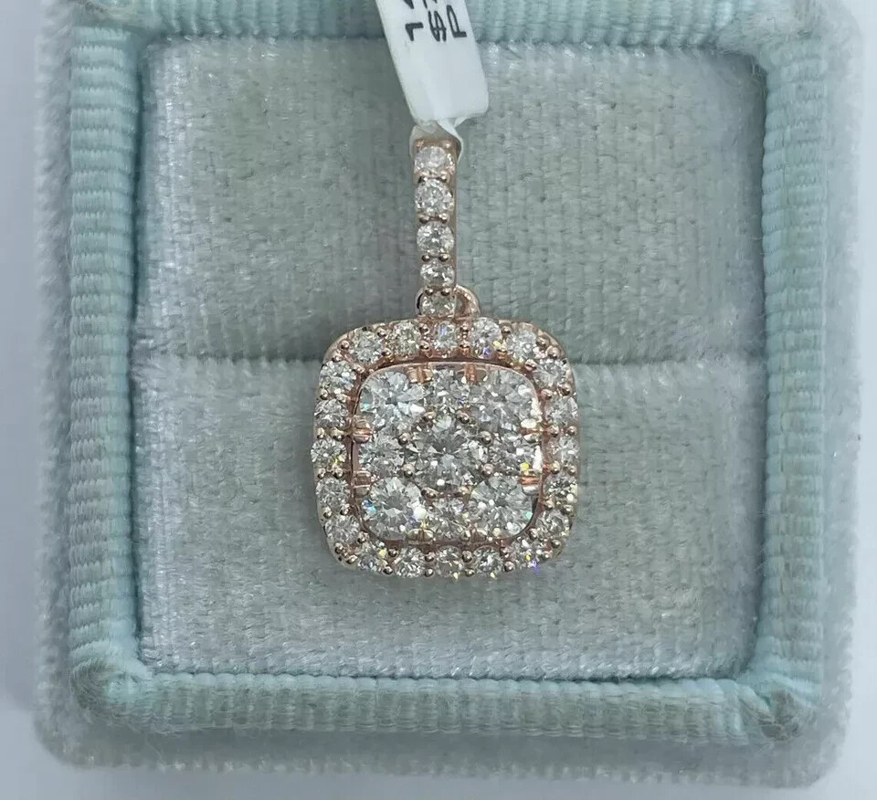 2Ct Round Cut VVS1D Diamond Square Pendant 14K Rose Gold Finish