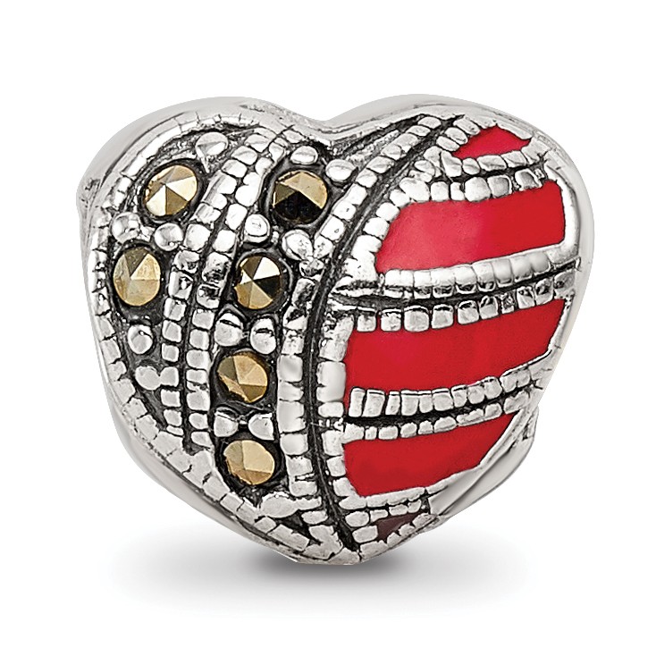 Silver Reflections Marcasite & Enameled Heart Bead QRS2663