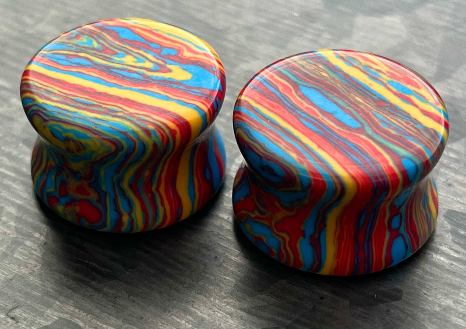 PAIR Primary Color Tie Dye Malachite Stone Plugs Tye Dyed Gauges