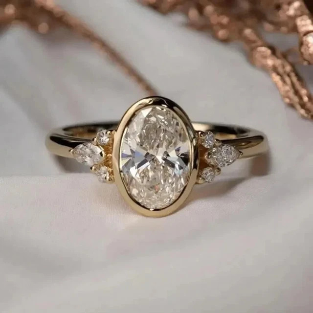 2 Ct Oval Cut Lab-Created Diamond Wedding Ring 14K Yellow Gold Finish