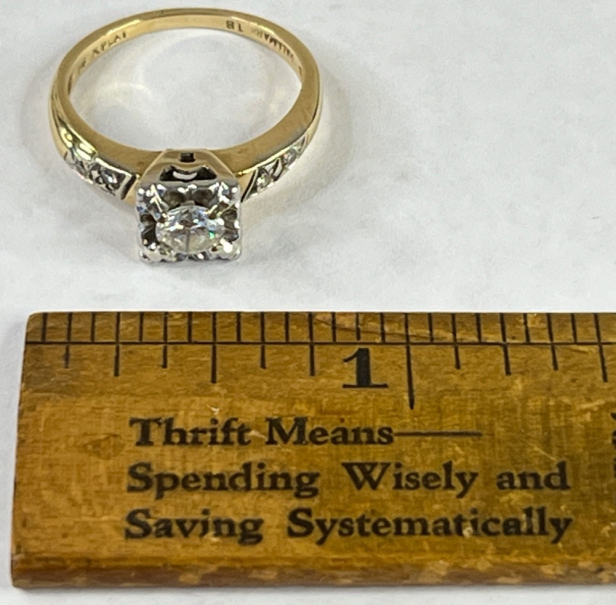 1940’s Vintage 4.2mm Natural Diamond 14K Gold Platinum Hallmark Engagement Ring