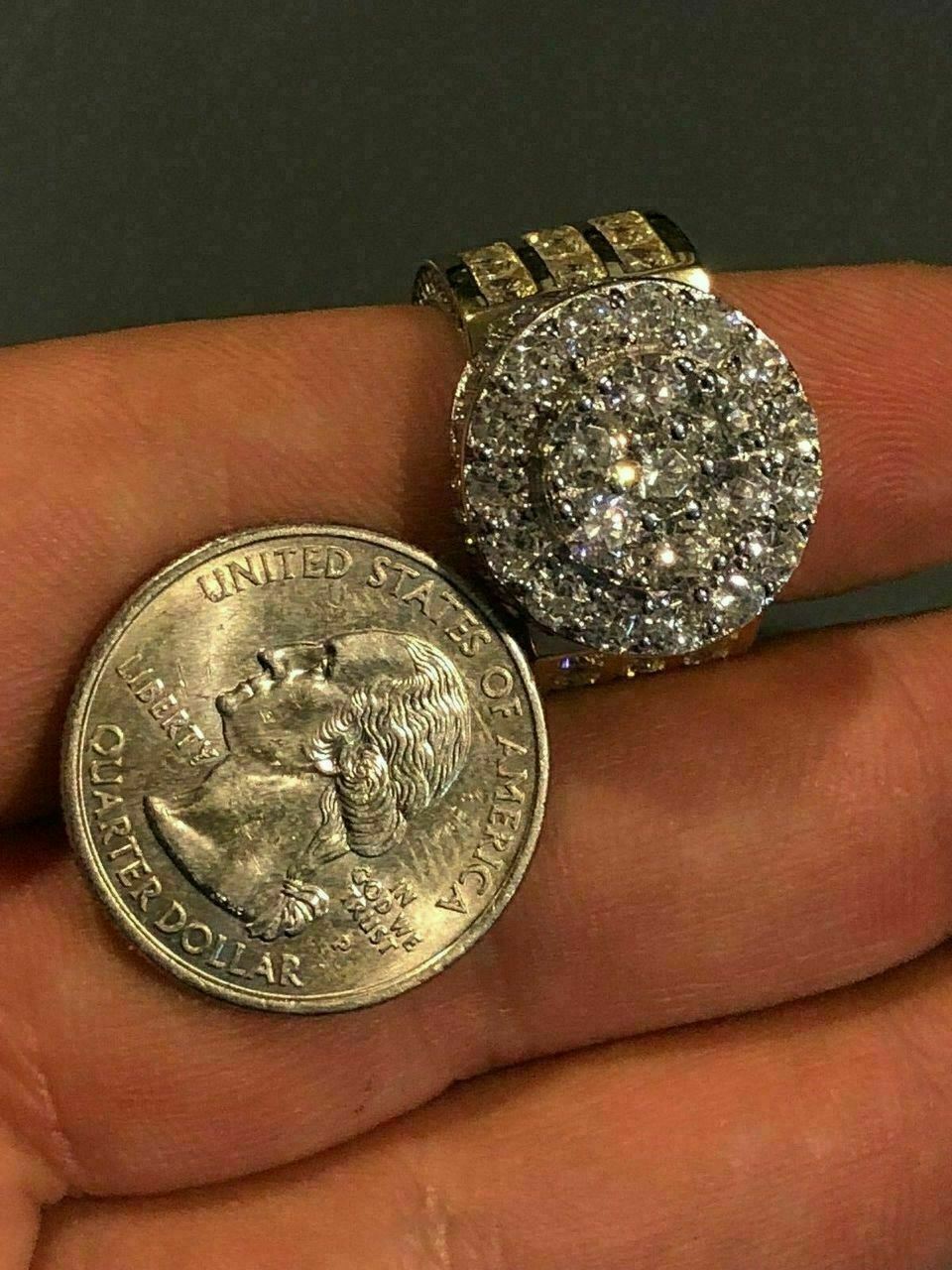 Men’s Large Solid 925 Silver 5ct CZ Pinky BIG RING 14k Gold Plated ICY HIP-HOP