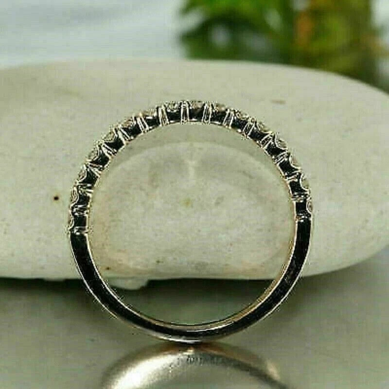 2.00 Ct Round Cut Natural Diamond Half Eternity Wedding Band 14K Yellow Gold 5 6