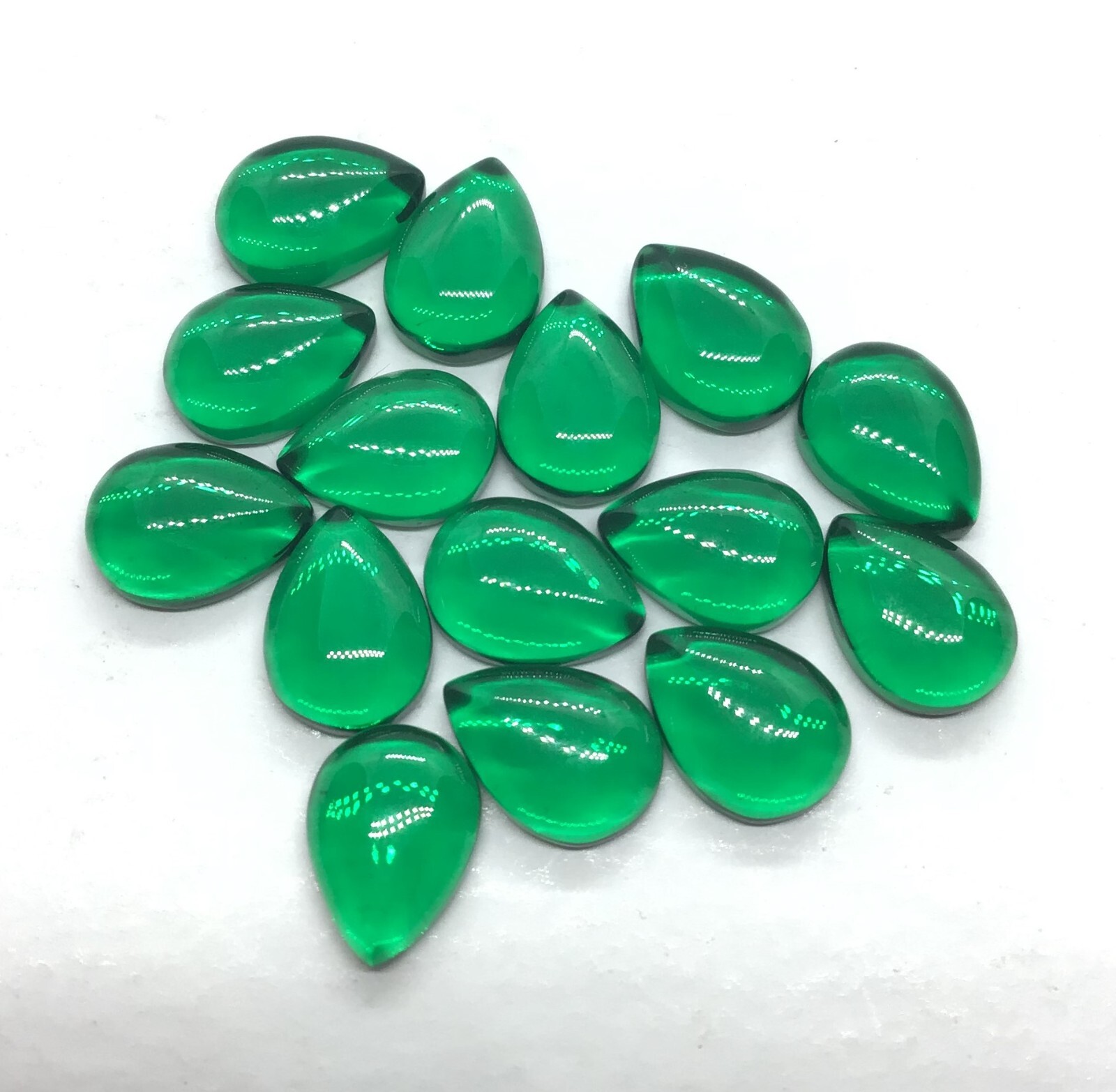 AAA Green Emerald Pear Flat Back Cabochon Synthetic Loose Gemstone Calibrated