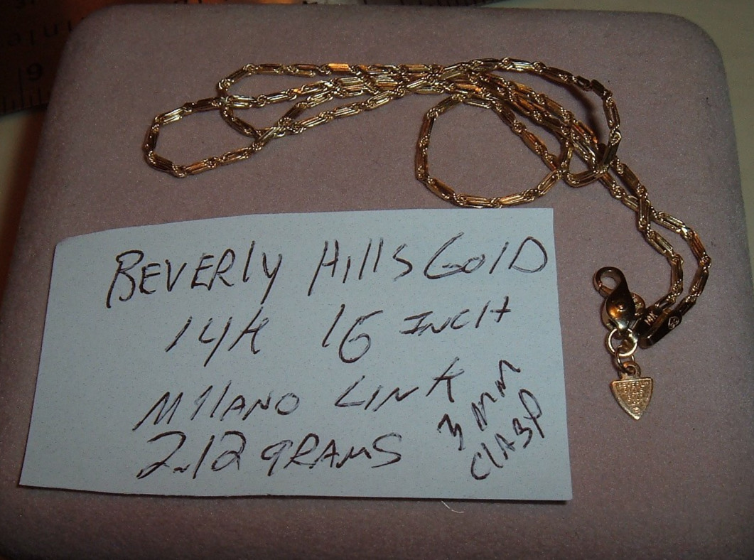 SOLID 14K ITALY YELLOW BEVERLY HILLS GOLD MILANO LINK 16″ NECKLACE CHAIN w/BOX
