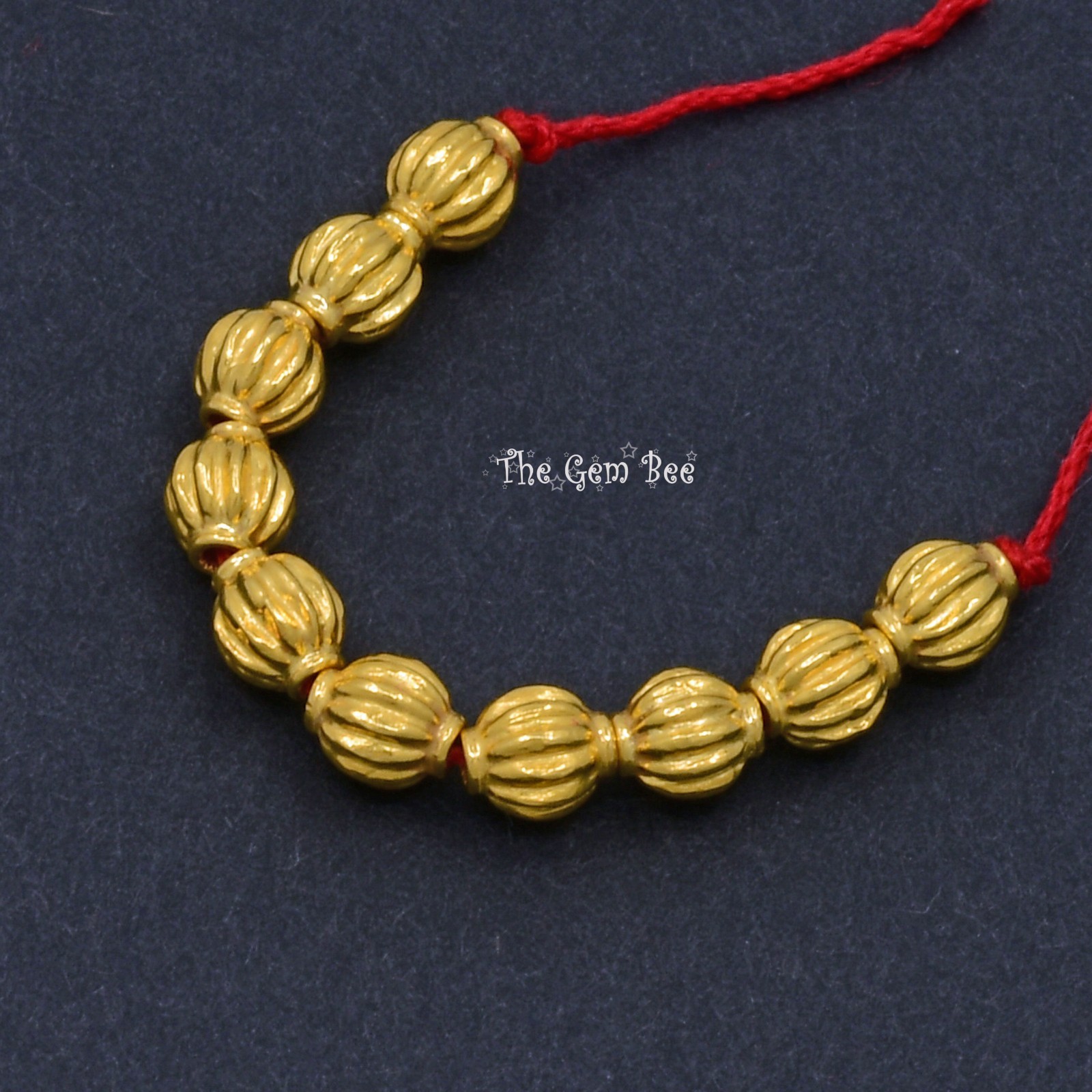 18k Solid Yellow Gold 4.2mmx5mm Fluted Fancy Spacer Finding Beads (2)