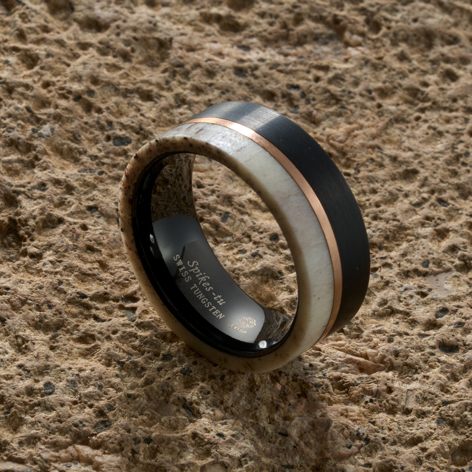 8mm ATOP Deer Antler Rose Gold Plated Men’s Wedding Band Tungsten Ring