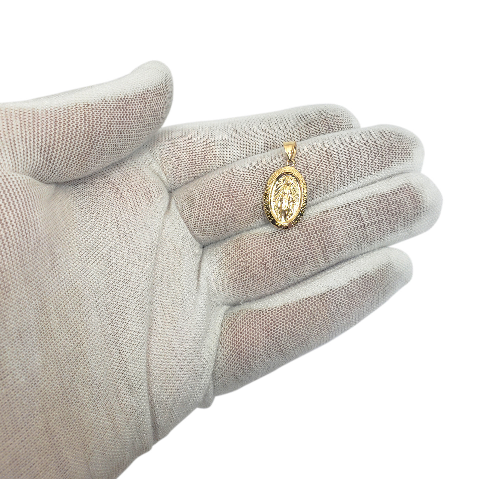 Solid 18K Yellow Gold Miraculous Medal Virgin Mary Pendant, 3/4″, Catholic