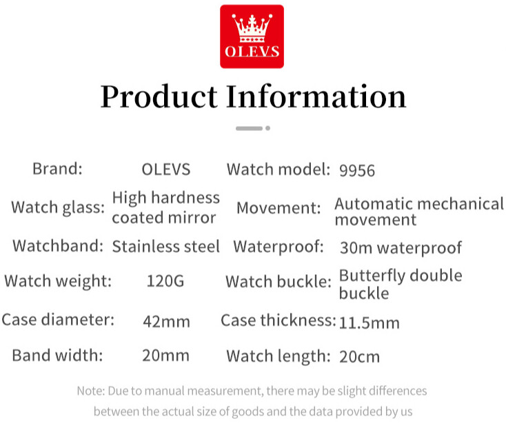 OLEVS Waterproof Luminous Diamond Dial Automatic Mechanical Business Watch Men’s