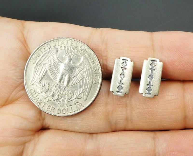 Handmade Sterling Silver Nice Detail Tiny Razer Blade Stud Post Earrings Unique