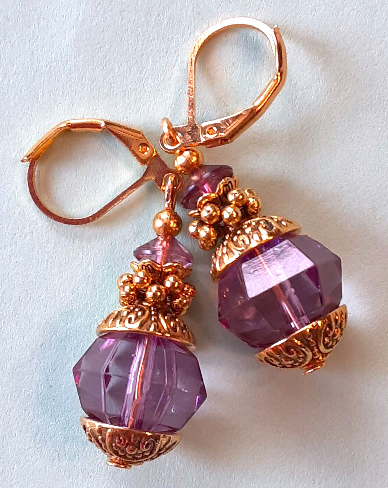 PLUM ACRYLIC CRYSTAL lightweight earrings GP LEVER BACK artisan XX