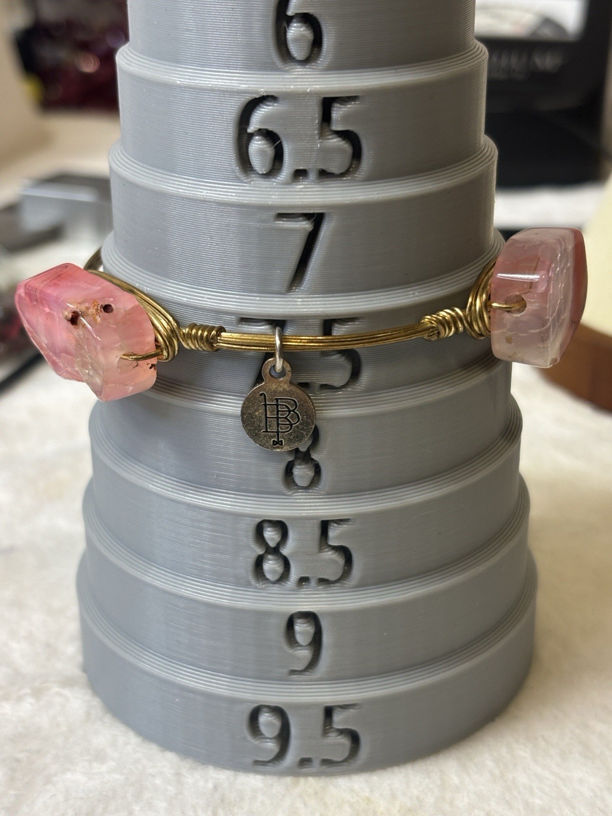 Bourbon & Bowties Gold Plated Wire Wrapped Pink Dyed Quartz Bangle Bracelet