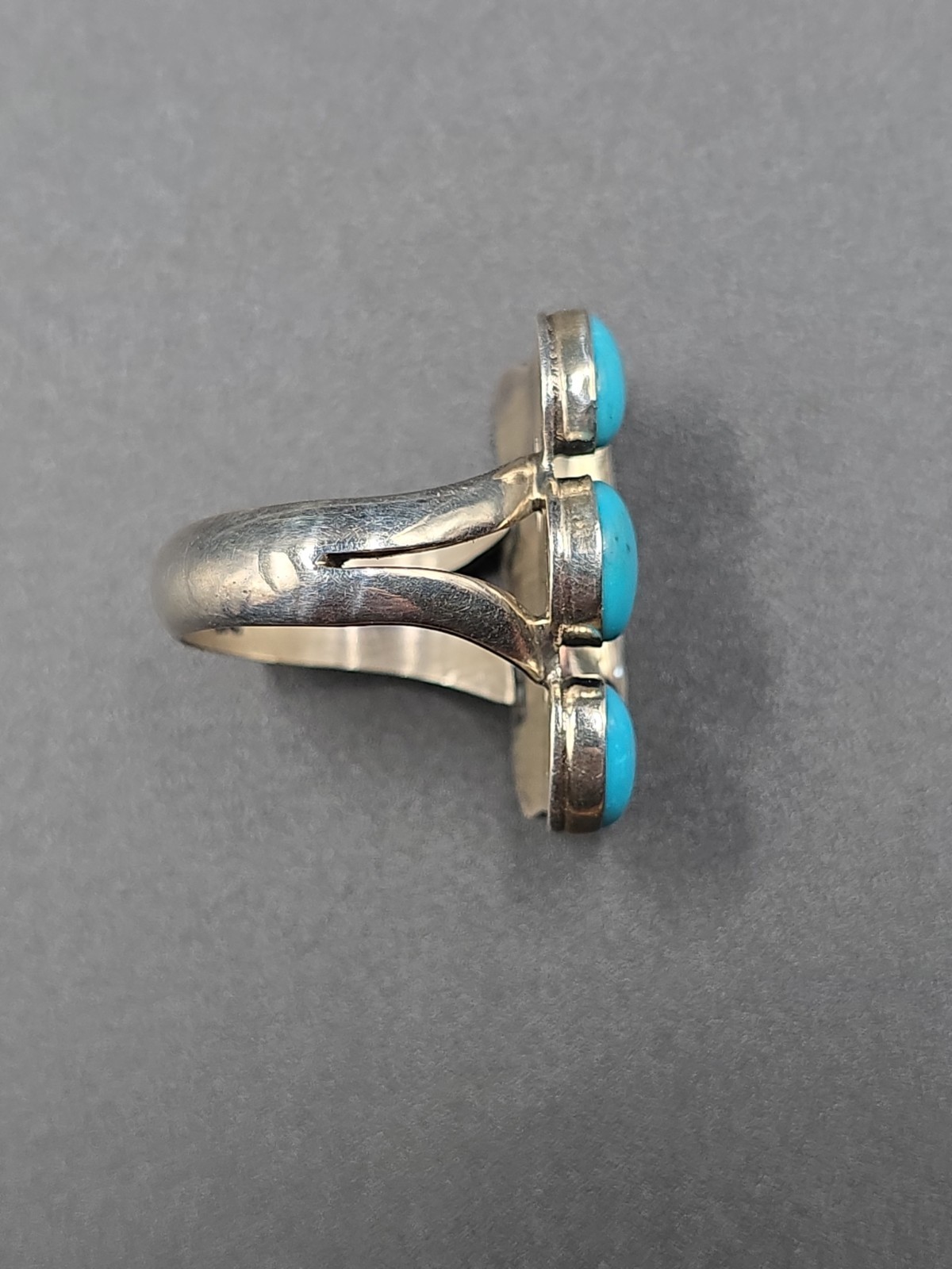 🔥VTG Native American Style Sterling Sliver Turquoise And Mother Of Pearl Ring