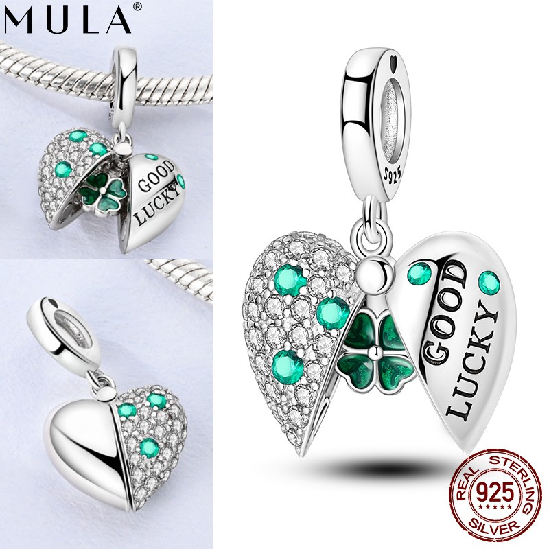 MULA Fine 925 Sterling Silver DIY Charm AAA CZ Heart Clover for Women Bracelet