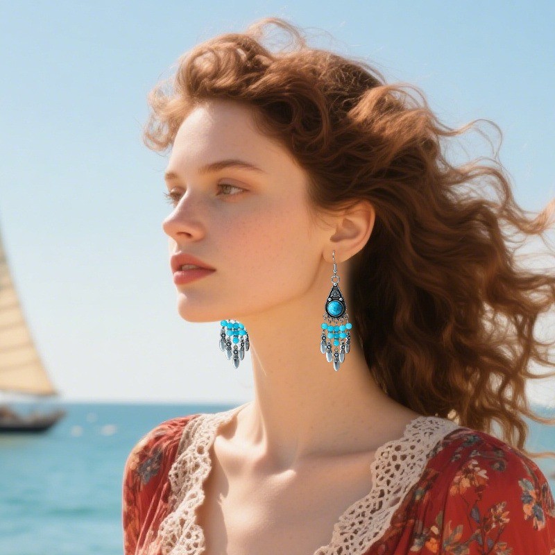 Random 6Pairs Boho Vintage Teardrop Dangle Beaded Tassel Earrings Handmade Women
