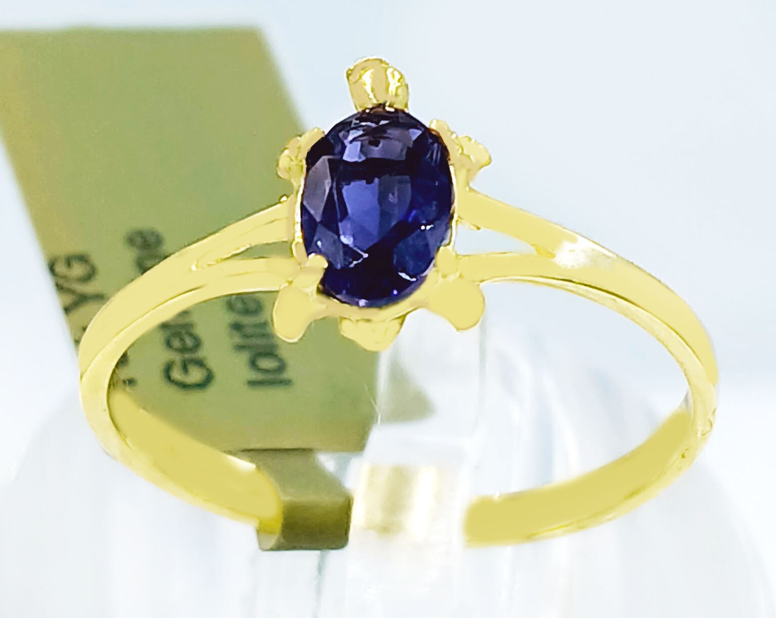 GENUINE 0.72 Cts IOLITE TURTLE RING 10K SOLID YELLOW GOLD-Free Appraisal Service