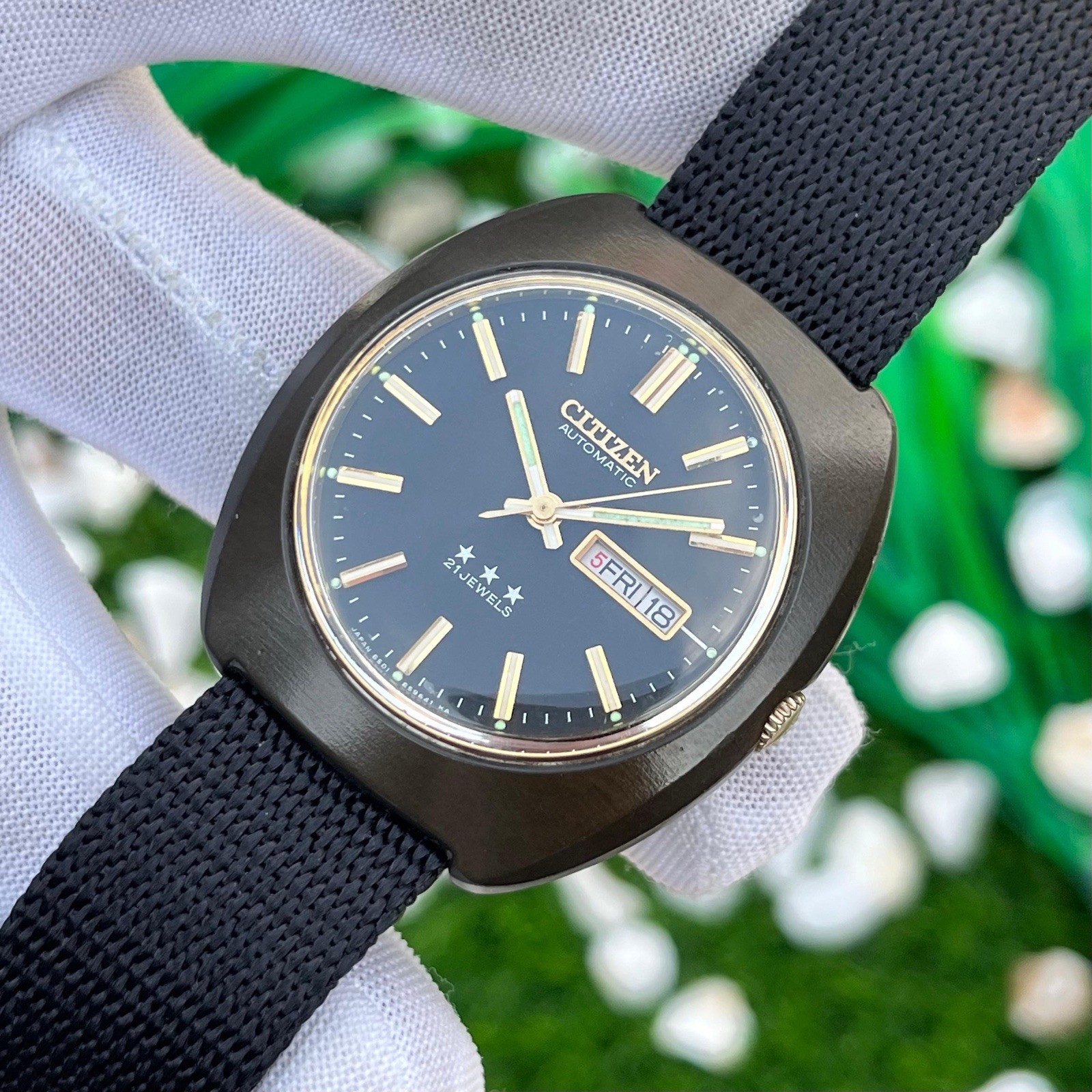 Vintage Citizen Blackie 3 Star Automatic Dress Formal Japan Men’s Watch 61-9558